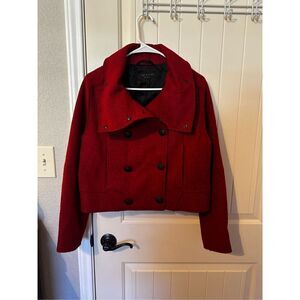Rag & Bone Harper Wool Mohair Red Black Felt Buttoned Coat Jacket Women Size 4